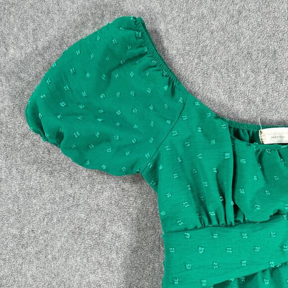 Altar'd State Green Swiss Dot Mini Dress Size Small Tie Back Puff Sleeve Tiered - Picture 2 of 7